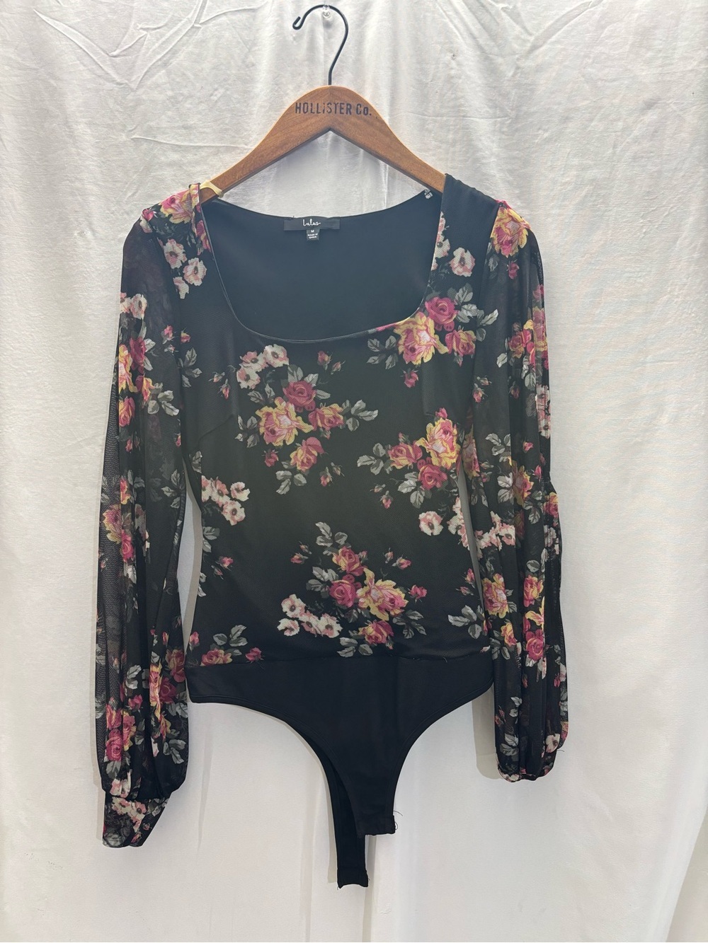 Lulu's Black Floral Mesh Long-Sleeve Bodysuit